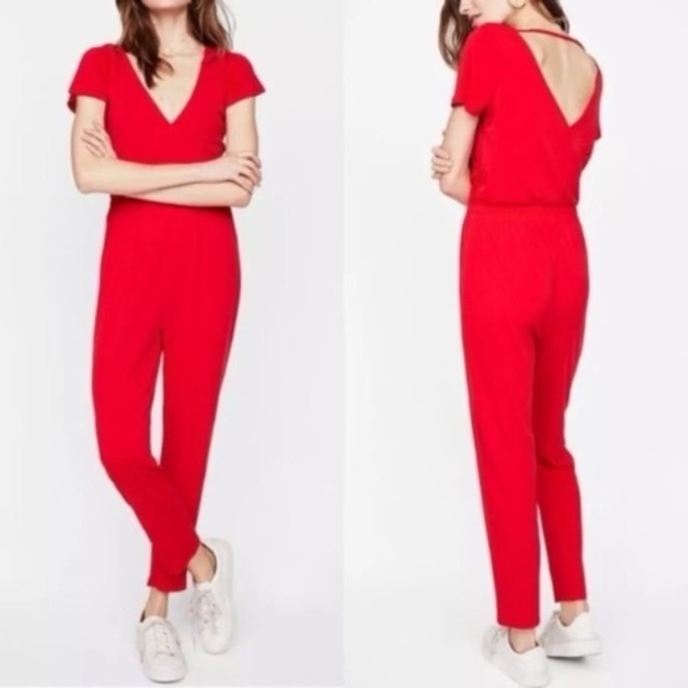 ‼️SOLD‼️Express Red Wrap Top Short Sleeve Jumpsuit